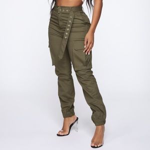 Fashion Nova Olive Green Cargo Joggers with Belt